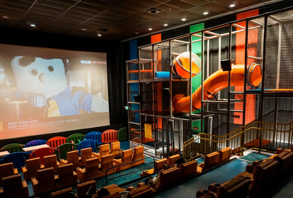 An indoor playground inside a B&B movie theatre in Dallas.