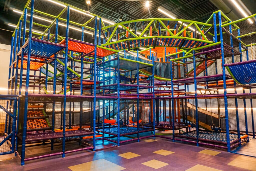 A huge multi-level (FREE) indoor playground in Dallas at Living Spaces.