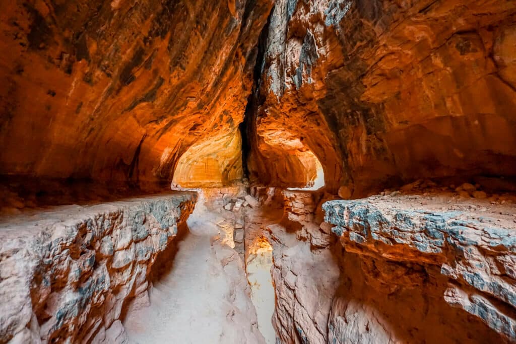 A golden glow inside the stunning Soldier Pass Cave in Sedona. 