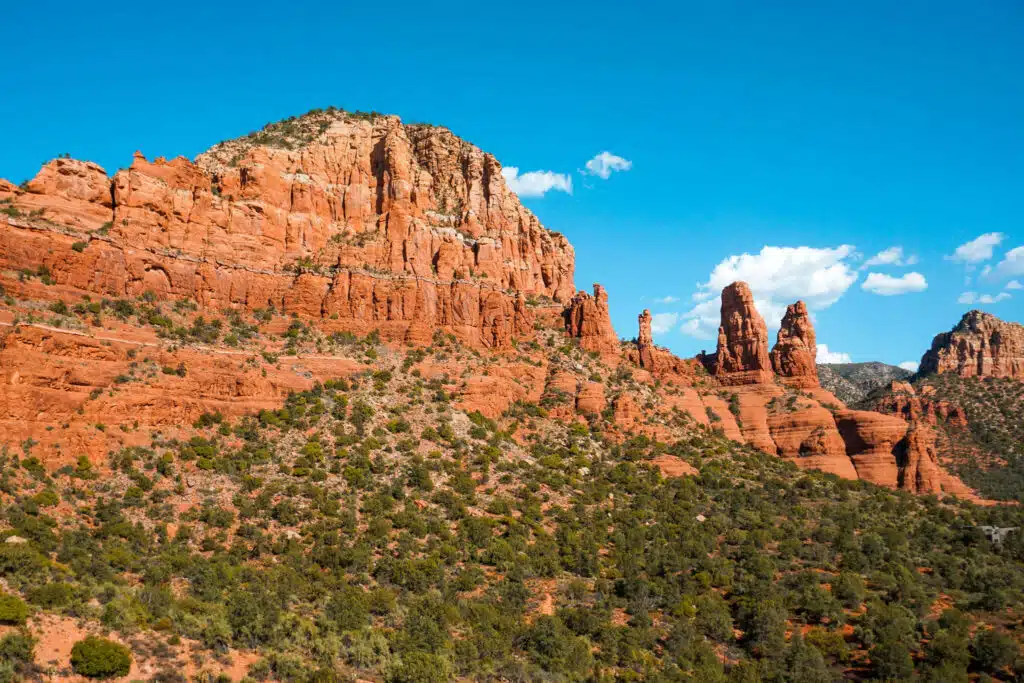 Red rock formations from a scenic lookout at Chapel of the Holy Cross. 